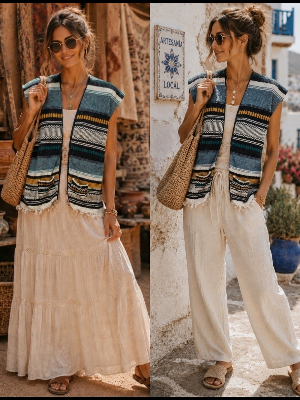 Boho Southwestern Striped Fringe Vest Festival Layering Hippie Sleeveless - Picture 2 of 5